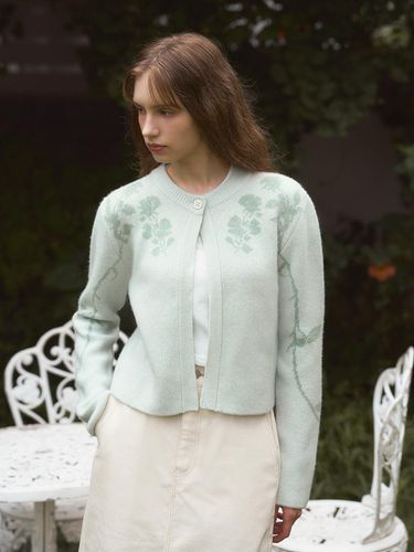 FUR CASHMERE FLOWER CARDIGAN_PASTEL LIGHT GREEN - EVMOIU - Modalova