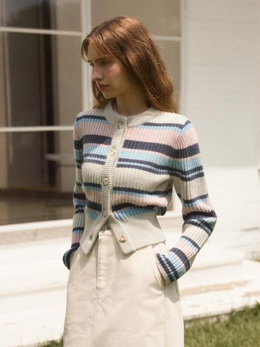 TASMANIA WOOL STRIPE CARDIGAN_PASTEL GREEN - EVMOIU - Modalova