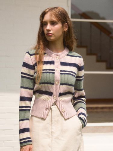 TASMANIA WOOL STRIPE CARDIGAN_PINK - EVMOIU - Modalova