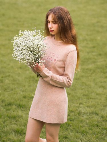 FUR EMBROIDERY CROP KNIT_PINK GREY - EVMOIU - Modalova