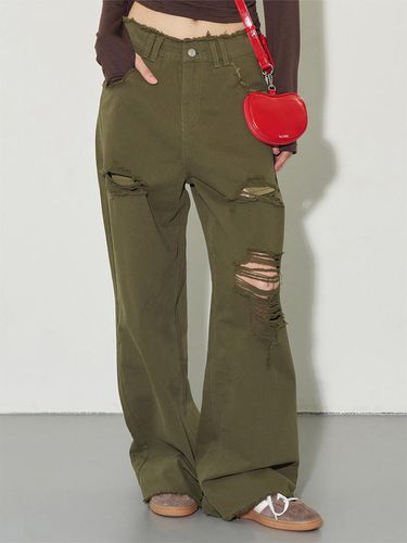 Damage Semi-Wide Pants Khaki - ILLIGO - Modalova