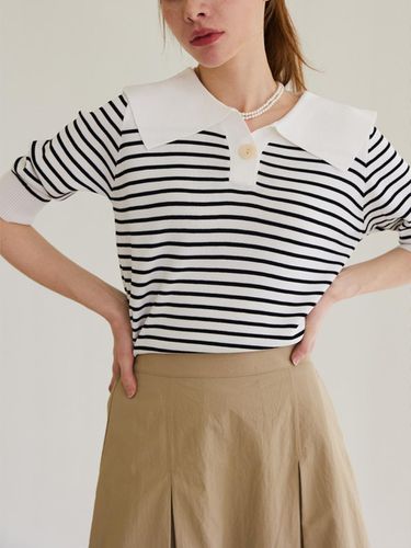 Big Collar Stripe Short-Sleeved Knitwear T-shirt - JUARR - Modalova