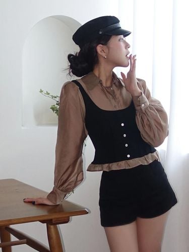 PINTUCK BUSTIER SHIRT_TT4W102BK - THETIS - Modalova