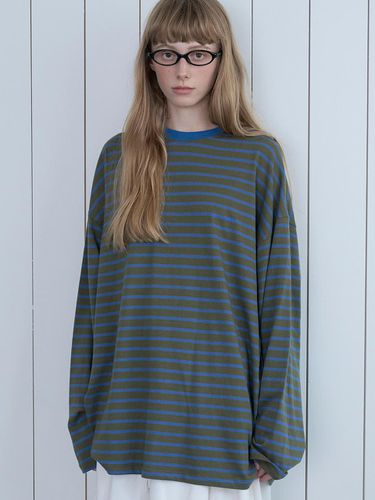 Oversize stripe long sleeve tee_khaki - VANISHMENT - Modalova