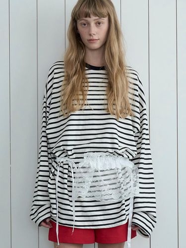 Oversize stripe long sleeve tee_white - VANISHMENT - Modalova