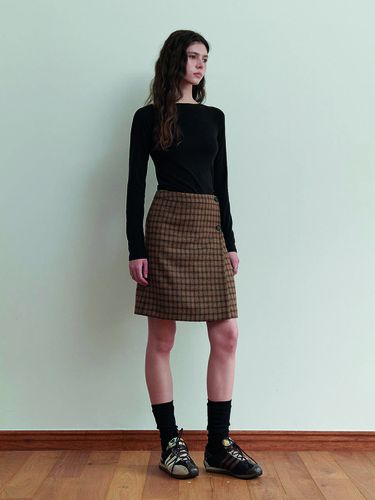 Double Wrap Check Skirt - Brown - toamott - Modalova