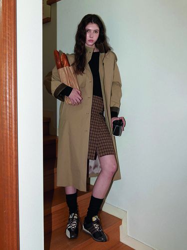 Leather combi trench coat - Beige - toamott - Modalova