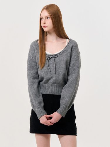 U-neck Ribbon Knitwear Pullover [GREY] / WBD4L0553 - GENERAL IDEA - Modalova