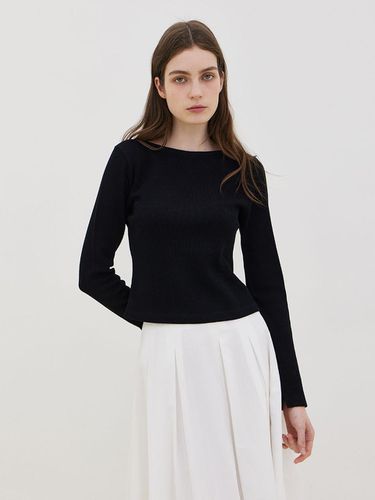 Waffle Cropped Long Sleeve T-Shirt - Black - LESEIZIEME - Modalova