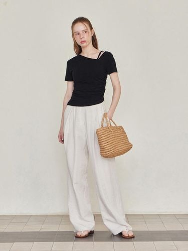 Linen pintuck wide slacks - beige - LESEIZIEME - Modalova