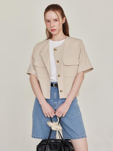 Collarless Linen Cropped Jacket - LESEIZIEME - Modalova