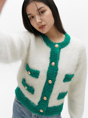 CONTRAST CARDIGAN(WHITE,GREEN) - ASURA - Modalova