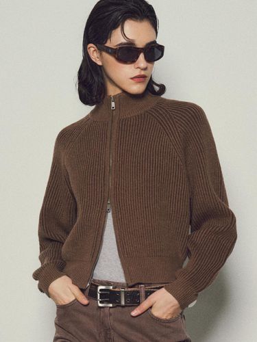 Wool Blend Two-Tone Full Zip Knitwear_CTK222Brown - CITTA - Modalova