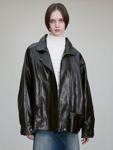 FUNNEL NECK FAUX LEATHER JACKET - RE RHEE - Modalova