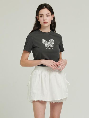 LACE BUTTERFLY LOGO TSHIRT_GREY - MARILUZ - Modalova