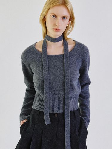 Cashmere square neck belt cropped knit_CHARCOAL - STEP AROUND - Modalova