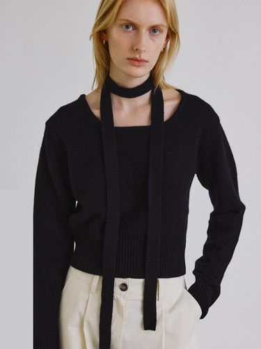 Cashmere square neck belt cropped knit_BLACK - STEP AROUND - Modalova