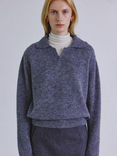 Wool open collar knit_CHARCOAL - STEP AROUND - Modalova