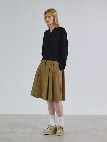 Pleated Wool Midi Skirt [BROWN] - STEP AROUND - Modalova