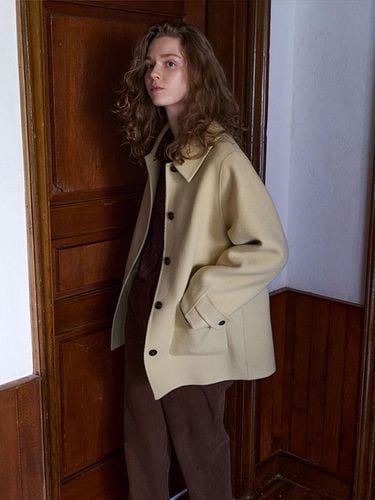 Handmade Washed Wide Collar Mid-Length Wool Coat [] - STEP AROUND - Modalova