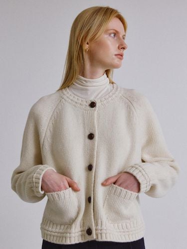 Rib Line Raglan Merino Wool Cardigan [Beige] - STEP AROUND - Modalova