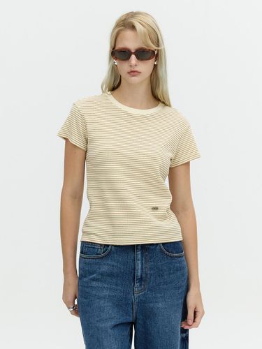 STRIPE RIBBED T-SHIRT_LIGHT KHAKI - L’H.A.S - Modalova