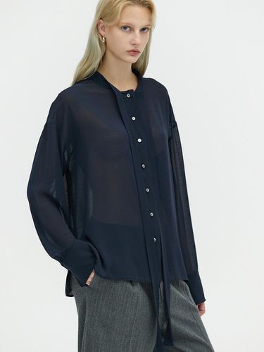 SHEER TIE BLOUSE_DARK NAVY - L’H.A.S - Modalova