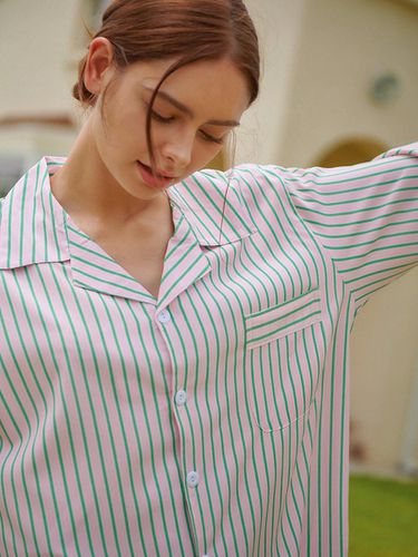 Unisex Long Sleeve Striped Pajama Set [Pink] - OFFHOUR - Modalova