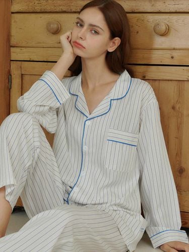 Unisex Stripe Long Sleeve Pajama Set [Light Yellow] - OFFHOUR - Modalova