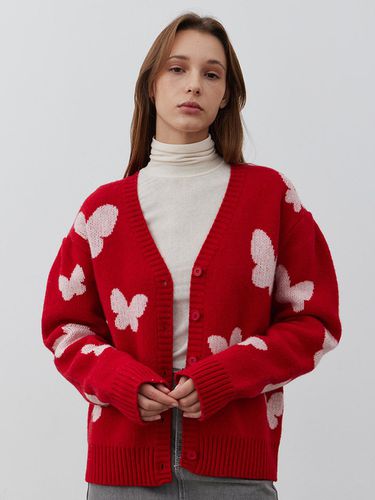 Jacquard weaving knit cardigan-RED - MARILUZ - Modalova