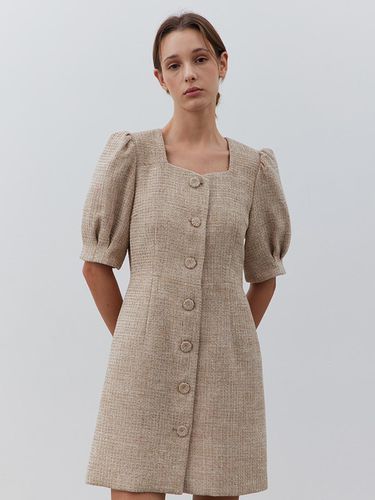 HEART NECK PUFF MINI DRESS-BEIGE - MARILUZ - Modalova