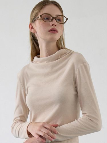 Shirring Slim Long Sleeve T-Shirt Beige amr1918 - Amour moier - Modalova