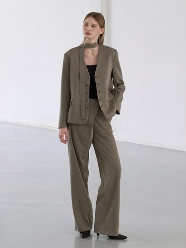 Set] Tie Single Jacket + Over Wrap Slacks - Amour moier - Modalova