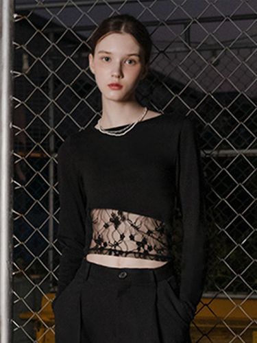 Sheer Asymmetric Layered T-shirt_Black - hardcore happiness - Modalova