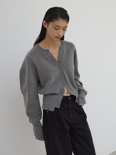 Volume Sleeve Knit Cardigan_GREY - emkm - Modalova