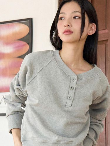 Button Henley neck sweatshirt Merange Gray VW271 - VOIEBIT for WOMEN - Modalova