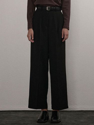 PIN TUCK BANDING WIDE PANTS BLACK - camino - Modalova