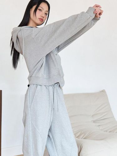 Set] Hooded Zip-Up + Curved Section Jogger Pants - VOIEBIT for WOMEN - Modalova