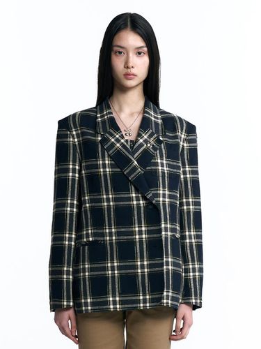 Checkered oversized fit jacket [dark navy] - KIRSH - Modalova