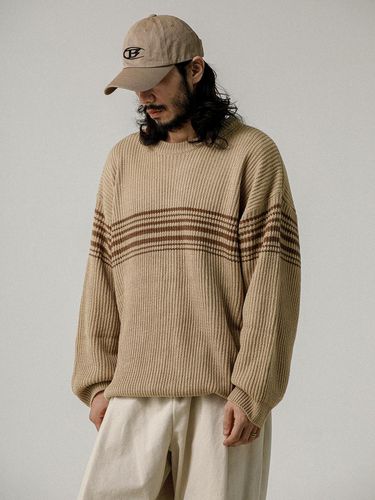 Line Point Round Neck Knit Beige - RUGGED HOUSE - Modalova