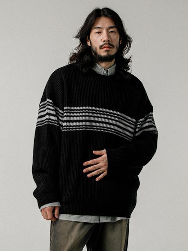 Line point round neck knit black - RUGGED HOUSE - Modalova