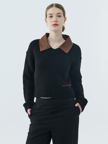 Nomantic Vintage Leather Collar Wool Cottage Knit - beyondcloset - Modalova