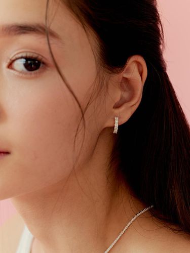 Silver]Brilliant cubic hoop earrings - murmur - Modalova