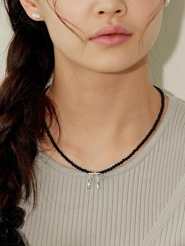 Silver]Ribbon bead necklace - murmur - Modalova