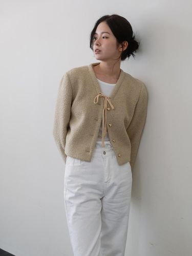 Point Ribbon Tweed Jacket - Beige - Laminez - Modalova