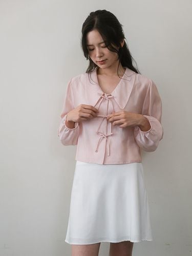 Semi Crop Ribbon Blouse - Pink - Laminez - Modalova