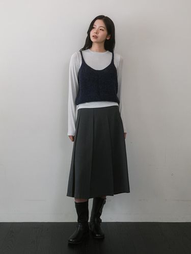 Wool Blend Pleats Skirt - Charcoal - Laminez - Modalova