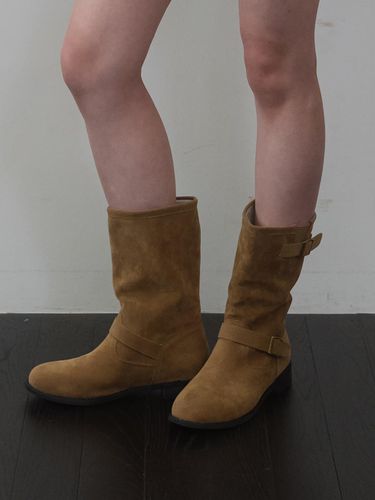 Belted Middle Boots - Beige - Laminez - Modalova