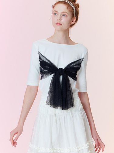 Ribbon detail ballerina t-shirt_White - OPENING SUNSHINE - Modalova