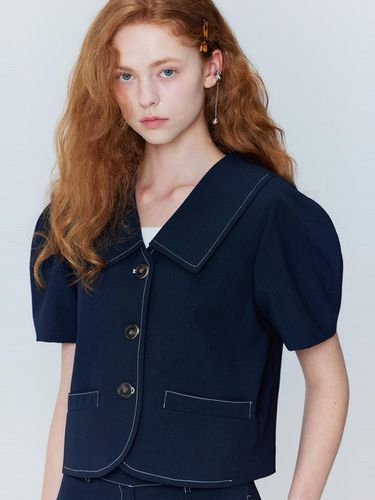 Puff Sleeve Cropped Jacket_Navy - OPENING SUNSHINE - Modalova